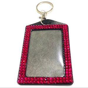 Fuchsia Pink Keychain With Clip ID Badge Holder Acrylic Stone